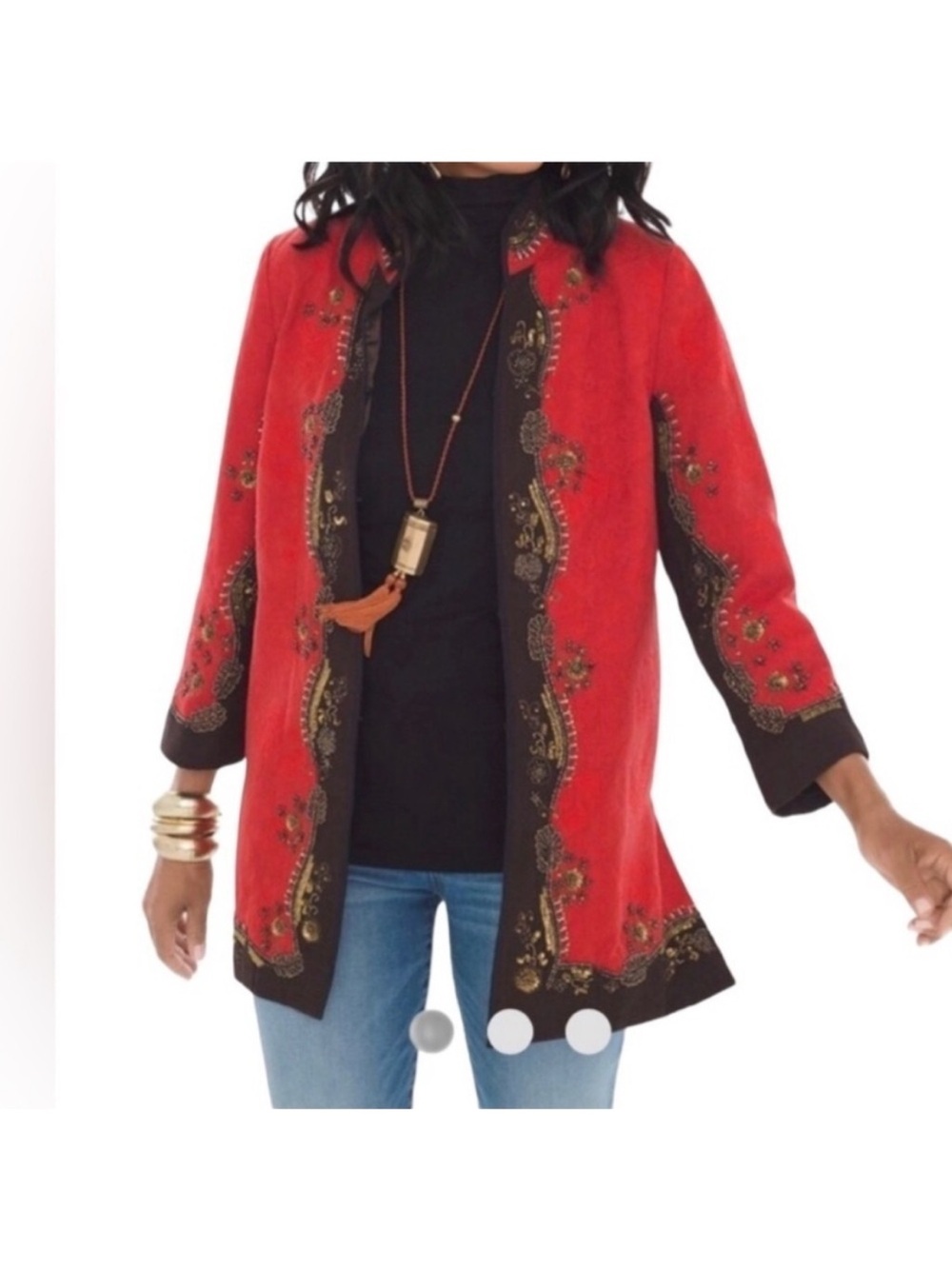 CHICO's Beaded Embroidered Sz 2 Jacket Gogi Berry Fully lined Cotton Linen blend